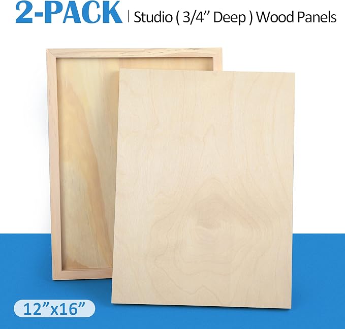 Falling in Art 2 Pack 12x16 Unfinished Birch Wood Panels Kit for Painting | Studio 3/4’’ Deep Wood Canvas, Cradle Boards for Acrylic Pouring, Art, Crafts, Epoxy Resin, Laser Engraving Cutting