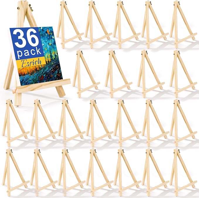 ESRICH 36 PCS 9 Inch Easel for Painting, Easel Stand for Painting Canvas | Wooden Easel Stand for Sign, Tabletop Easels for Painting, Small Art Easel Canvas Stand Photo Display Holder for Kids Adults