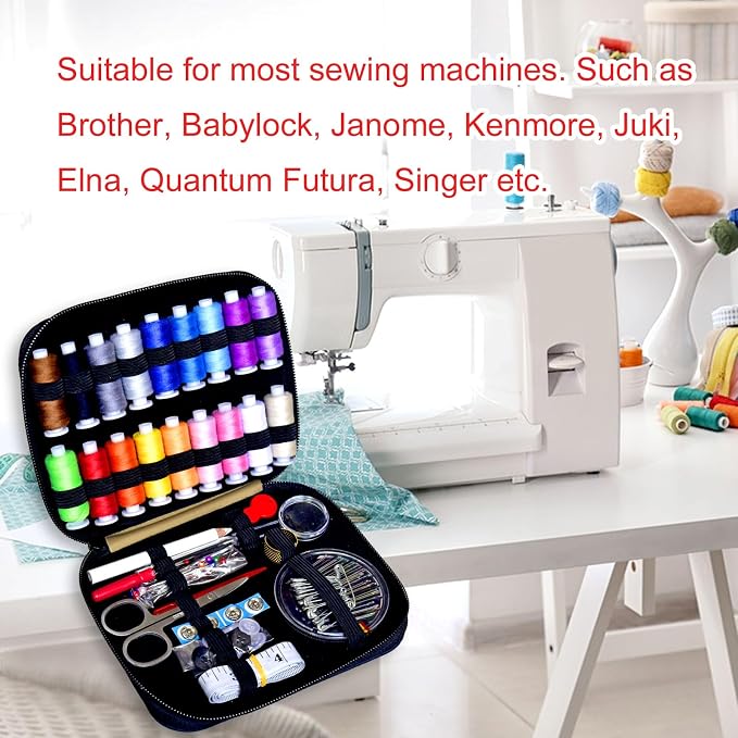 Sewing Kit with Case Portable Sewing Supplies for Home Traveler, Adults, Beginner, Emergency, Contains 18 Sewing Thread, Scissors, Needles, Measure etc,Very Light Tan