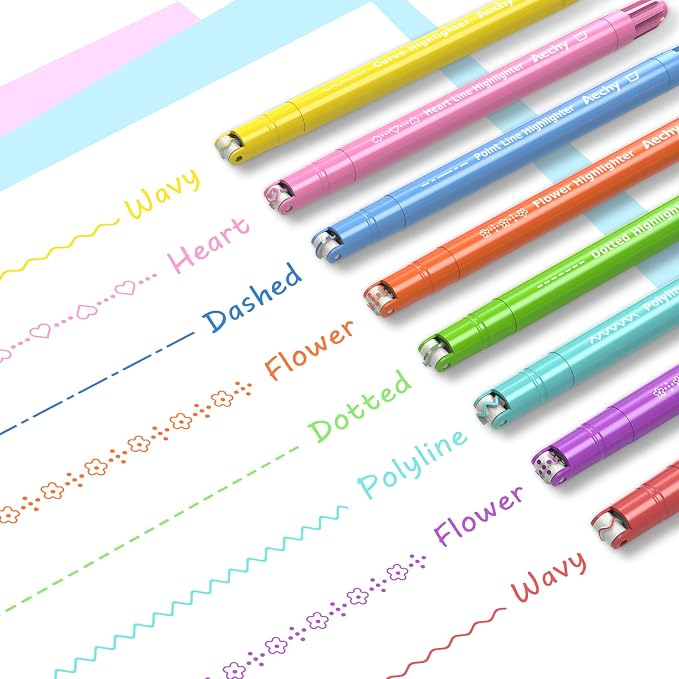 AECHY Dual Tip Curve Highlighter Pens,6 Pattern Roller & 8 Chisel Tip Pens
