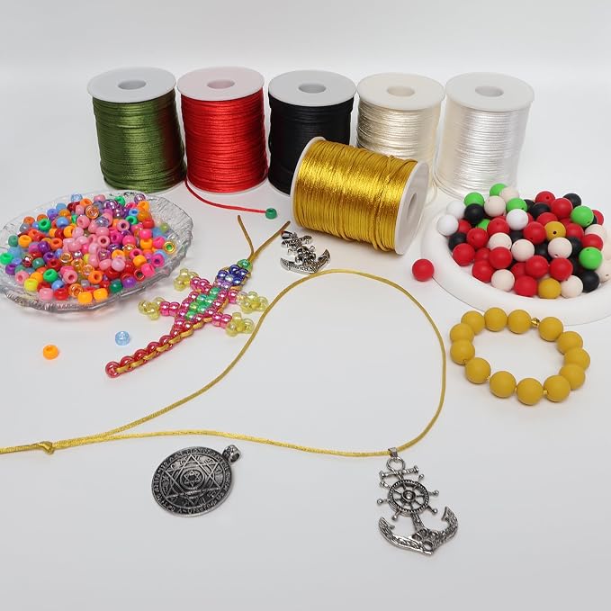 LUSTEMBER 2 mm x 330 Feet Satin Nylon Cord, Silky Smooth Nylon String for Jewelry Making Bracelet Necklaces Beading Thread Rattail Macrame Kumihimo Chinese Knot Craft