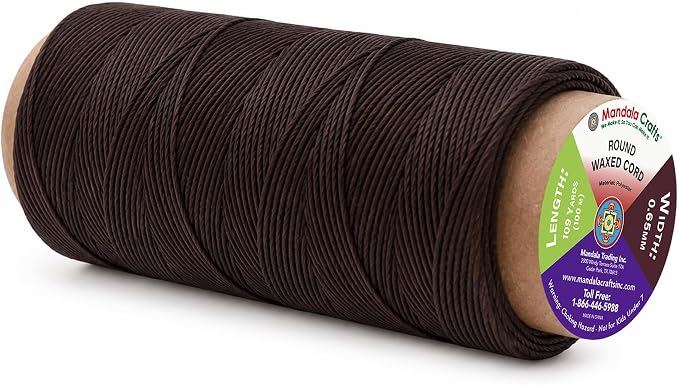 Mandala Crafts 100M 0.65mm Chocolate Brown Leather Sewing Round Wax Thread
