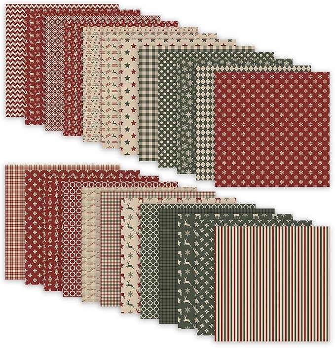 Christmas Scrapbook Paper Vintage Grid Patterned Paper Pad 12×12,24 Sheets Double-Sided Bobo Floral Scrapbooking CardStock Papers Pad for Holiday Cardmaking DIY Origami Papers.