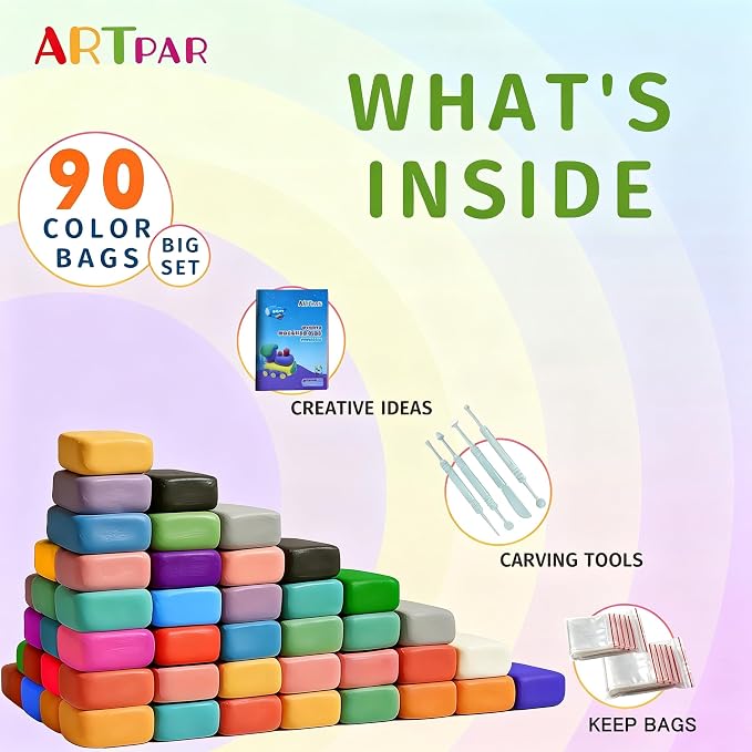 ARTPAR Air Dry Clay for Kids,90 Colors Modeling Magic Clay Bulk Kit