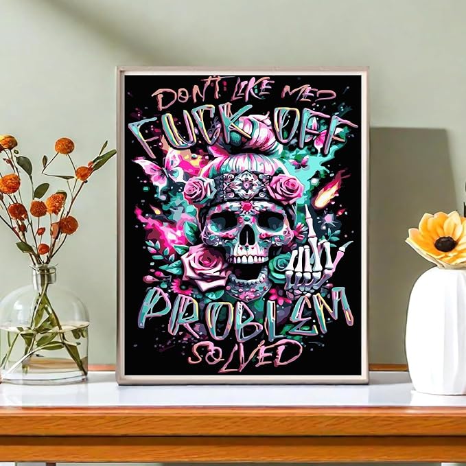 mrpwnle Paint by Numbers Kit for Adults Easy Skull Paint by Numbers Kits | Don't Like Me Skull Paint by Numbers Kit for Adults, DIY Painting by Numbers for Adults Beginners Wall Decor Gifts 12x16 Inch
