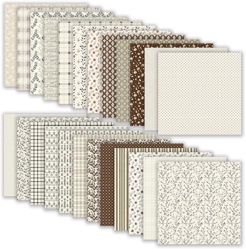 12x12 Patterned Scrapbook Paper ,24 Sheets Double-Sided Bohemian Floral Patterned CardStock Paper Pad Boho Tone Decorative Craft Papers for Holiday Cardmaking DIY Junk Journaling Origami Papers.