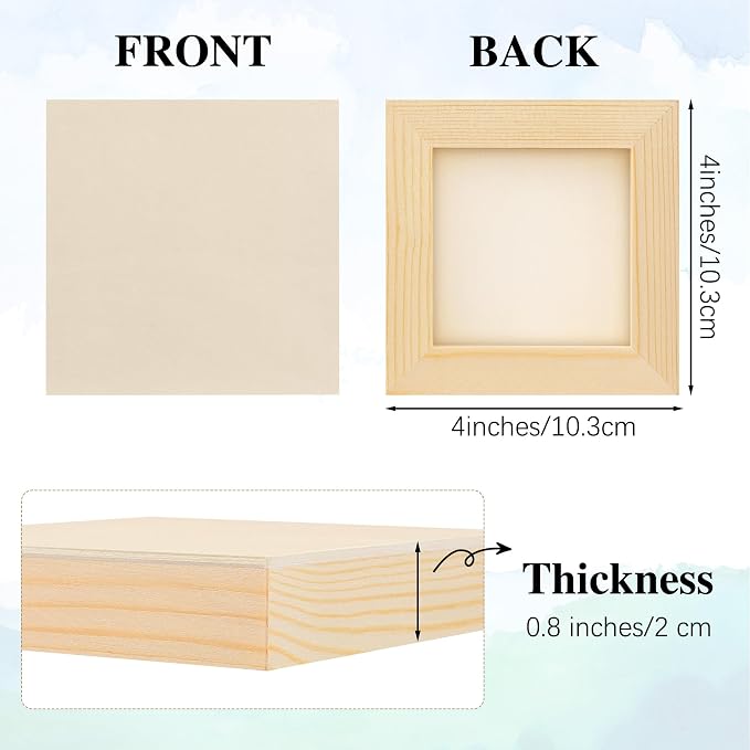 Aodaer 32 Pack Wood Panels 4 x 4 Inch Wooden Panels Canvas Unfinished Craft Wood Boards Panel for Art Crafts Acrylic and Oil Painting Pouring DIY Projects