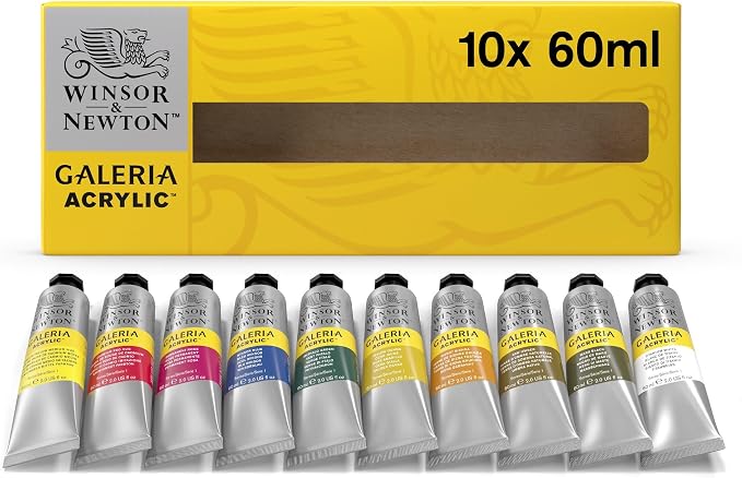 Winsor & Newton Galeria Acrylic Paint, 10 x 60ml (2--oz) Tube Paint Set | Introductory Acrylic Paint made with Professional Pigments, Perfect for Beginners, Buttery Texture, High Tinting Strength