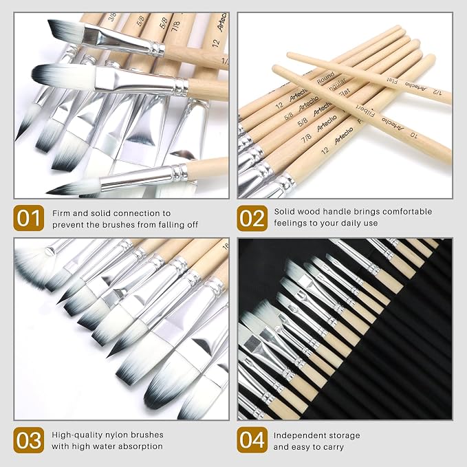 Artecho 32 Pcs Acrylic Paint Brushes Set with Case