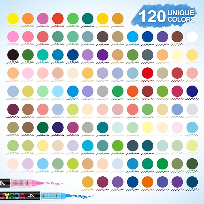 Guangna Acrylic Paint Markers Brush Tip, 120 Vivid Colors with Direct-Liquid Ink Control System, Professional-Grade Paint Pen for Rock Painting, Canvas, Glass, Plastic, Fabric & Creative Crafts