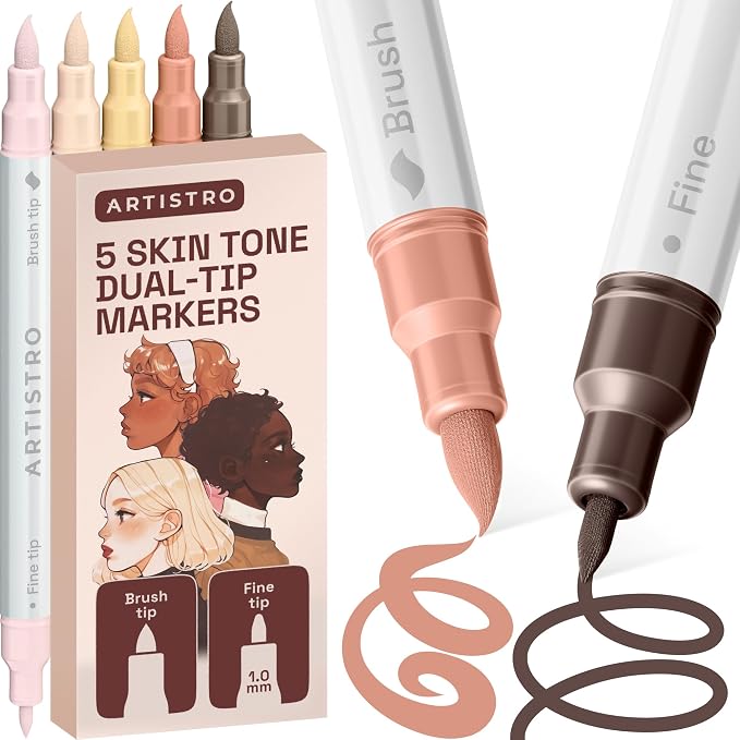 ARTISTRO 5 Skin Tones Dual-Tip Acrylic Paint Marker Pens for Drawing | For Fabric, Rock, Glass, Wood, & Molds, Arts & Crafts Gift for Adults, Teens, & Kids, Classroom Must Haves & School Supplies