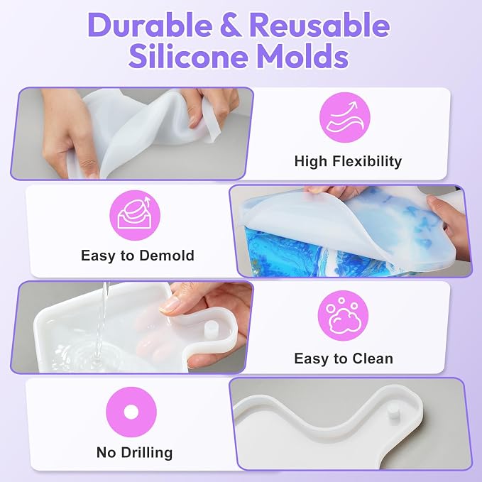 HeyClear 2Pcs Resin Tray Molds, Silicone Epoxy Resin Molds Cutting Board for Coasters, Trays, DIY Crafts, Resina Casting & Home Decoration