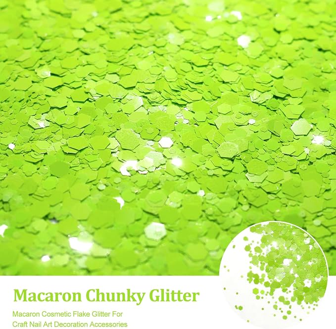 Renfio Macaron Green Chunky Glitter,1.76oz/50g Lime Green Resin Glitter
