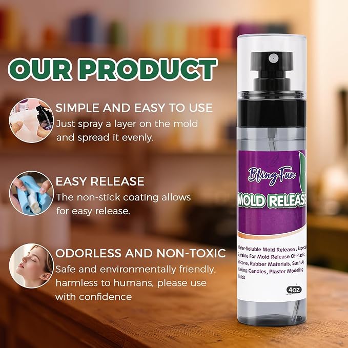 BlingFun Mold Release Spray for Candle Making & Epoxy - Uniform Coverage Fast Drying Non-Stick, Professional Grade Silicone Based Release Agent, Easy to Clean Extends Mold Life