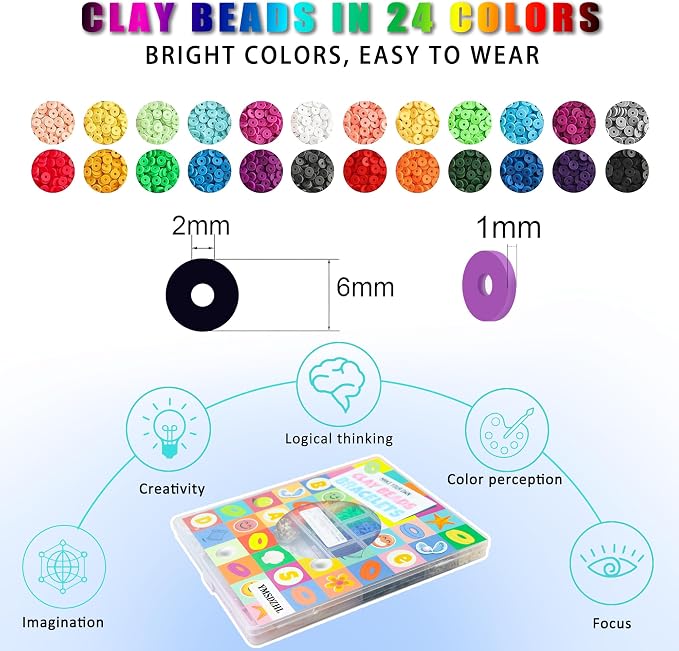 YMSDZHL 6000+PCS 24 Color Polymer Clay Beads Friendship Bracelet Making Kit