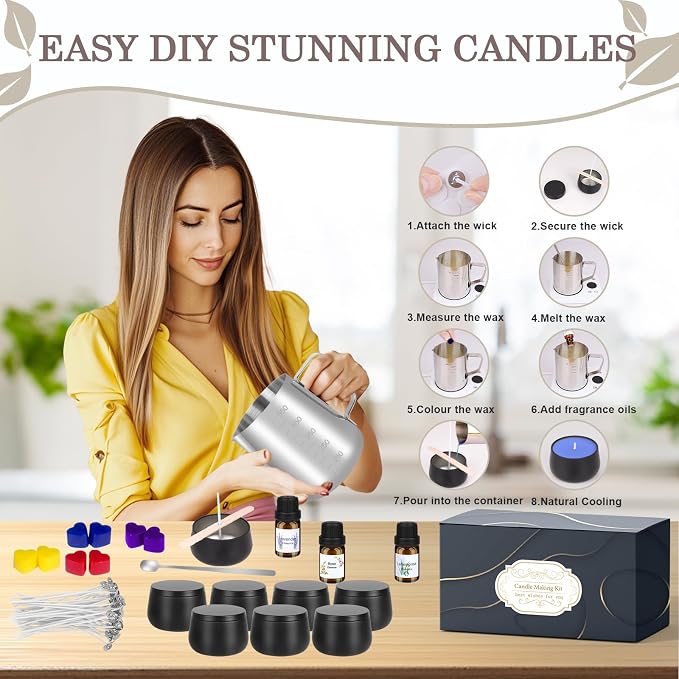 Candle Making Kit for Adults - DIY Scented Candles Making Supplies with Soy Wax,Wax Melter, Essential Oils, Color Dyes, Wicks Sticker, Candle Tins - Full Candle Making Set - Perfect Home Decoration | Soy Wax,Wax Melter, Essential Oils, Color Dyes, Wick...
