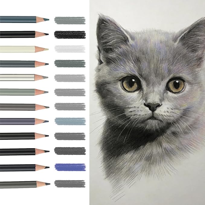 12 Grey Colored Pencils,Oil Based Colored Drawing Pencil Set for Adults Coloring Books Drawing Sketching Art Supplies