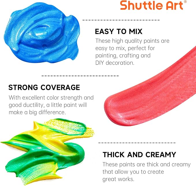 Shuttle Art Color Change Acrylic Paint, 20 Chameleon Colors Acrylic Paint, 60ml/2oz Bottles, Iridescent Colors for Artists, Beginners, Kids Painting & Crafting on Canvas, Rocks, Wood, Fabric, Ceramic
