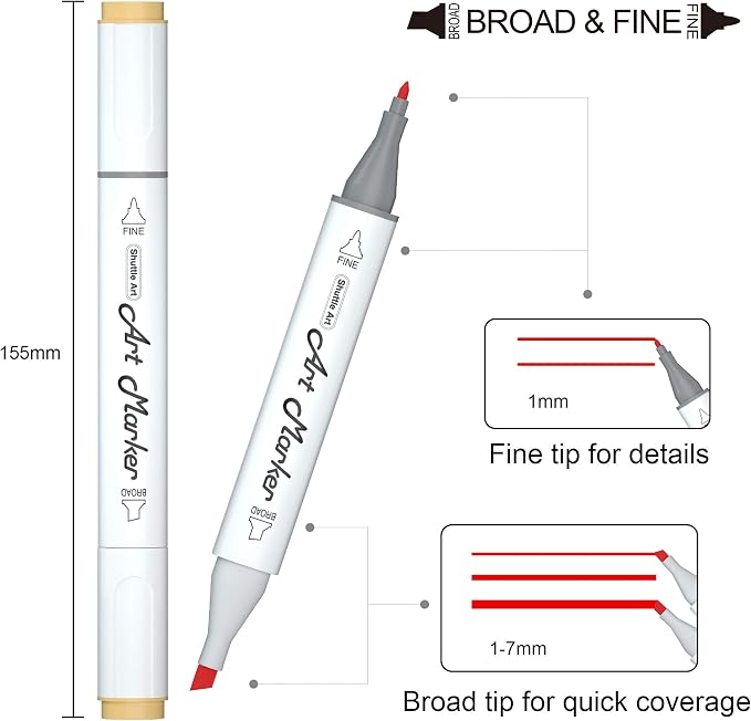 Shuttle Art Alcohol Markers, Skin Hair Tone, 36 Colors for Manga Portrait