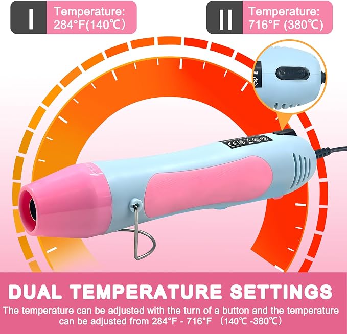 Heat Gun, 350W Mini Heat Gun with Reflector Nozzle Dual Temperature Settings Fast Heat Hot Air Gun Tool for Crafting, Heat Gun for Craft Dryer, 6.56Ft Overload Protection for Drying Paint