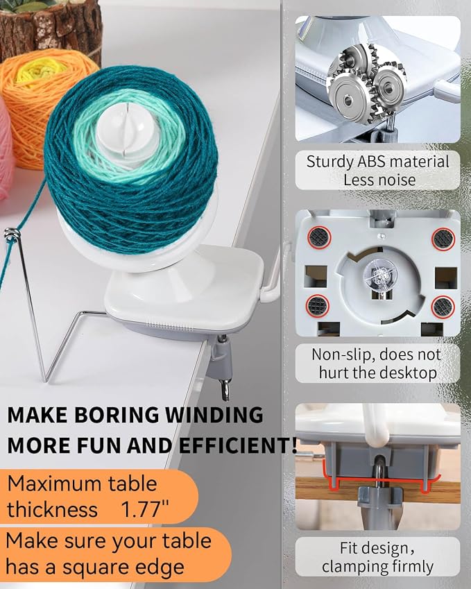 SPEENSUN 3.5 OZ Manual Yarn Cake Winder, Low Noise Spinner for Crocheting | ABS Ball Maker with Non-Slip Table Clamp, Easy Install Knitting Tool, Smooth Operation for Yarns Below Size 5