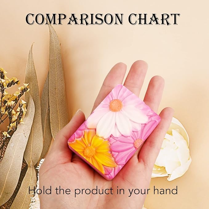 Soap Molds Silicone 3D Rectangular Flower Pattern Silicone Molds | 3D Rectangular Flower Pattern Silicone Molds for Handmade Craft Soap Bath Bombs Chocolate Bars DIY Candle Polymer Clay Design