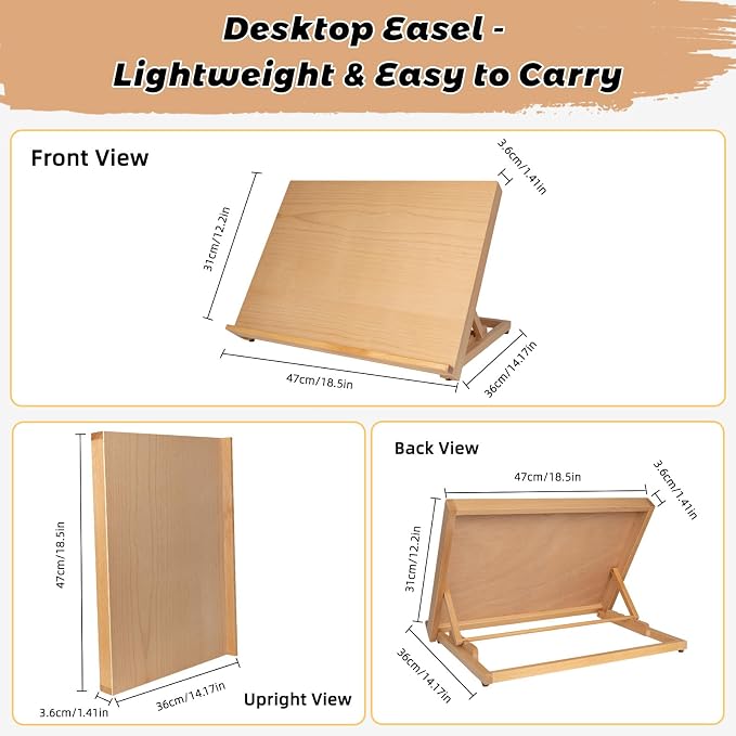 28Pack 18.5"x12" Beechwood Tabletop Easel Set with 12 Acrylic Paints
