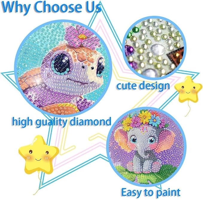 VividMeng 6 Pack Diamond Painting Kits for Kids Beginners,Full Drill Cute Animals Diamond Art Kits,Diamond Art Arts and Crafts for Kids Ages 4-8-12,Home Wall Decor 6x6 Inch
