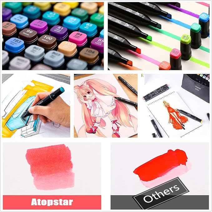 ATOPSTAR 168 Colors Alcohol Markers Artist Drawing Dual Tip Marker Pen for Adult Coloring Painting Supplies Perfect for Kids Boys Girls Students Adult(168 Black Shell)