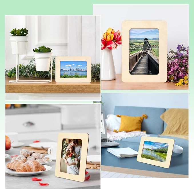 VOKOY 30 Pack Wooden Picture Frames for Crafts, 4" x 6" Photos DIY Wood Frames for Crafting,Unfinished Standing Photo Frames DIY Crafts Wood Decorate for Birthday Party Gifts