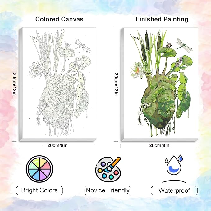 Yezavesu Framed Paint by Numbers Kit for Adults Beginner & Kids Ages 8-12, Heart Paint by Numbers with Frame, DIY Number Painting for Adults Abstract Green Plant for Home Wall Decor Gift 8X 12 inch | With Frame Canvas 8x 12 inch, DIY Acrylic Painting b...