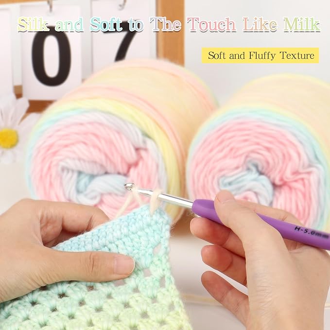 Katech Ombré Yarn for Crocheting-Gradient Cake Yarn for Knitting | 4x100g 60% Cotton 30% Acrylic 11% Wool-Multicolor Soft Cotton Crochet Yarn for Scarves, Shawls, Blankets and Garments(P)