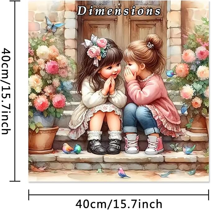 Girl Paint by Numbers Kit for Adults,Cute Bestie and Flower Unframed Watercolor Painting by Number Kits on Canvas for Beginners ,DIY Digital Oil Paint by Number Kits for Home Wall Decor 16X16 Inch.