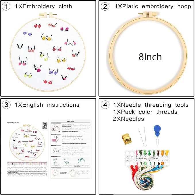 Crafmanoe Flowers Embroidery Kits for Beginners Adults, Hand Embroidery Starters Kits, Stamped Cross Stitch Kits DIY Needlepoint Kits for Beginners Adults, Embroidery Hoop, Thread and Video Tutorial