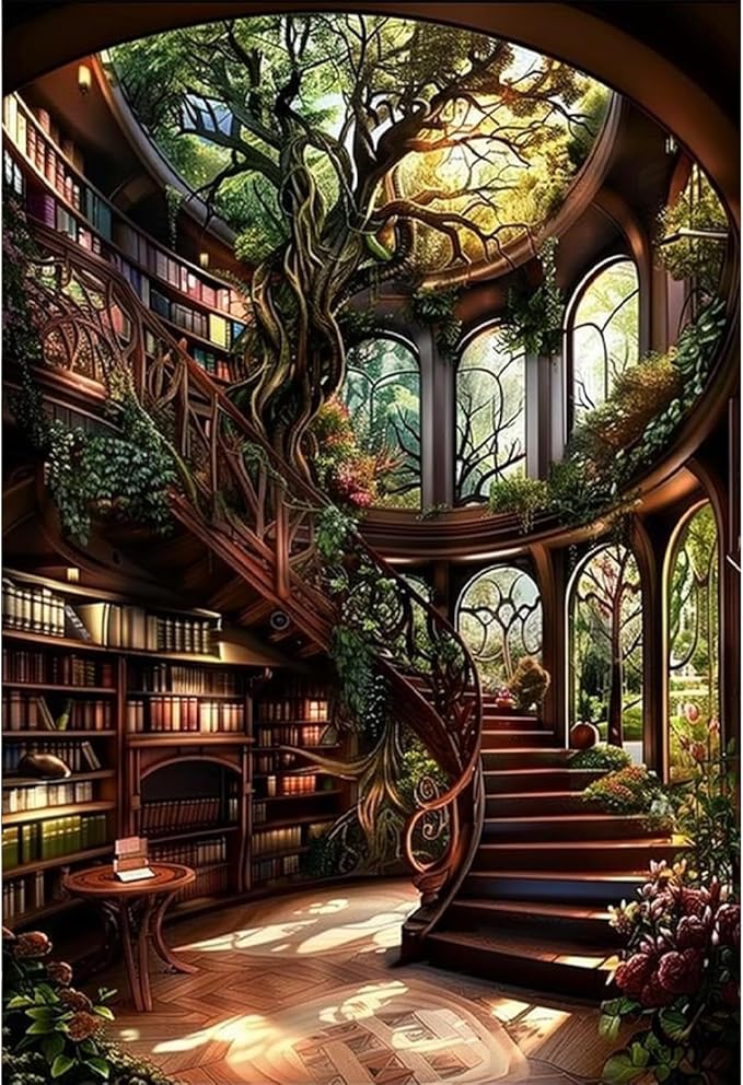 Forest Library Paint by Numbers Kit for Adults Beginner (Without Frame)