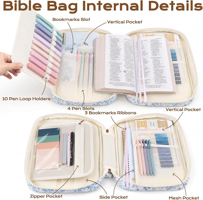 XKDOUS Bible Cover Case for Women Bible Bag Journaling Kit w/Study Supplies