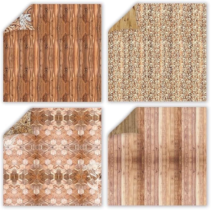 Gingham Scrapbook Paper Wooden Boho Patterned Paper Pad 12×12,24 Sheets Double-Sided Bobo Floral Scrapbooking CardStock Papers Pad for Holiday Cardmaking DIY Origami Papers.