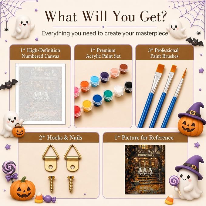 TELMOXA Fall Paint by Numbers Kit for Adults, 16x16 in | Ghost Paint by Numbers, Acrylic Oil Painting, Colored Canvas, Painting Kit, DIY Craft Kits, Gifts, Home Wall Decor