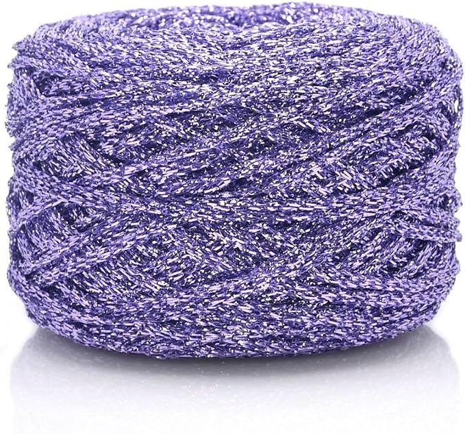 Metallic Glitter Yarn for Crochet & Knitting, Fine 2 Light Weight Worsted for Crochet Knitting, 35g 1.23oz, 145 Yards Soft Craft Sparkle Yarn (Purple)