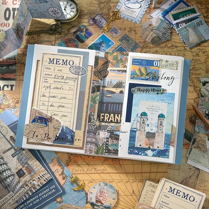 Travel Scrapbooking Supplies Kit, A6 Notebook, Vintage Junk Journaling Kit