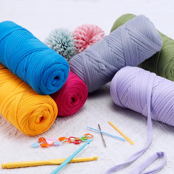JeogYong T-Shirt Yarn, 200g/196ft Elastic Fabric Cloth Knitting T Shirt Yarn, Light Gray Thick Crochet Fabric Ribbon for Crocheting Bags/Baskets/Rugs, Home Decor, DIY Crafts