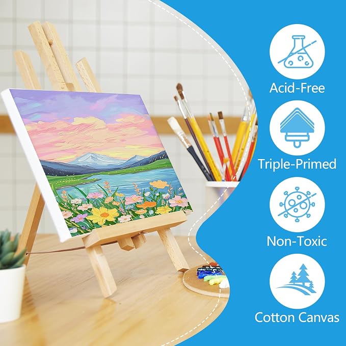 ESRICH Canvas for Painting 5x7, 8 Pack Stretched Small Canvases for Painting 2/5" Profile Primed Acid Free Painting Canvas for Kids for Oil Paint, Watercolor, Acrylic Paint, Gouache, Tempera.