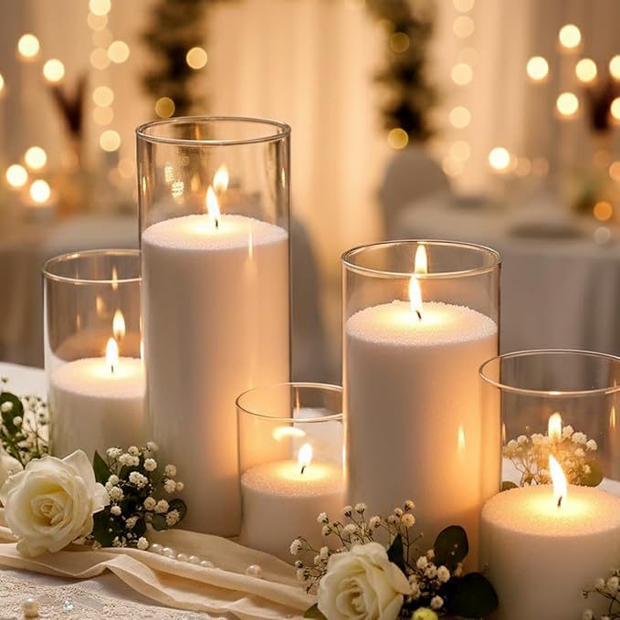 LAMORGIFT 16LB Pearled Candle Sand with 50 Wicks, White Candle Beads