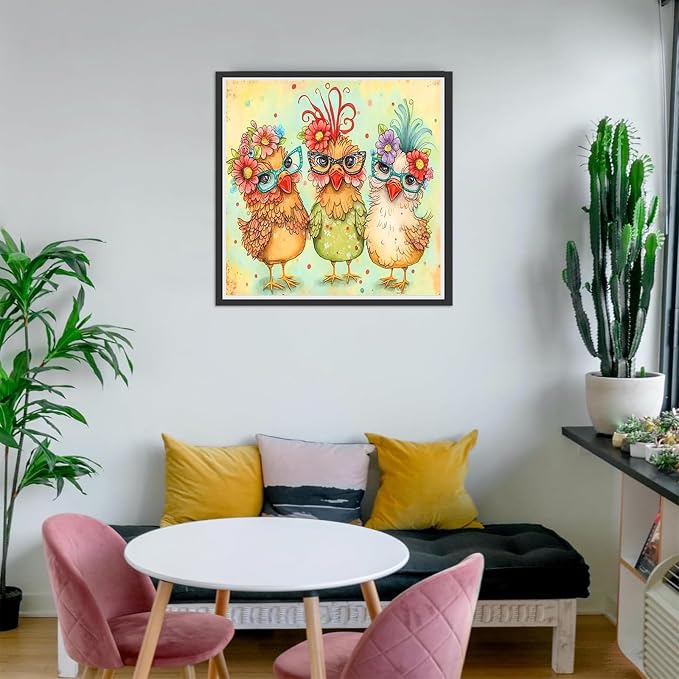 mrpwnle Diamond Art Kits for Adults, Chicken Diamond Painting 12×12inch | Chickens Diamond Art Painting Kits for Adults, 5D Round Full Drill Gem Art Diamonds Dots Crafts Kits for Home Wall Decor
