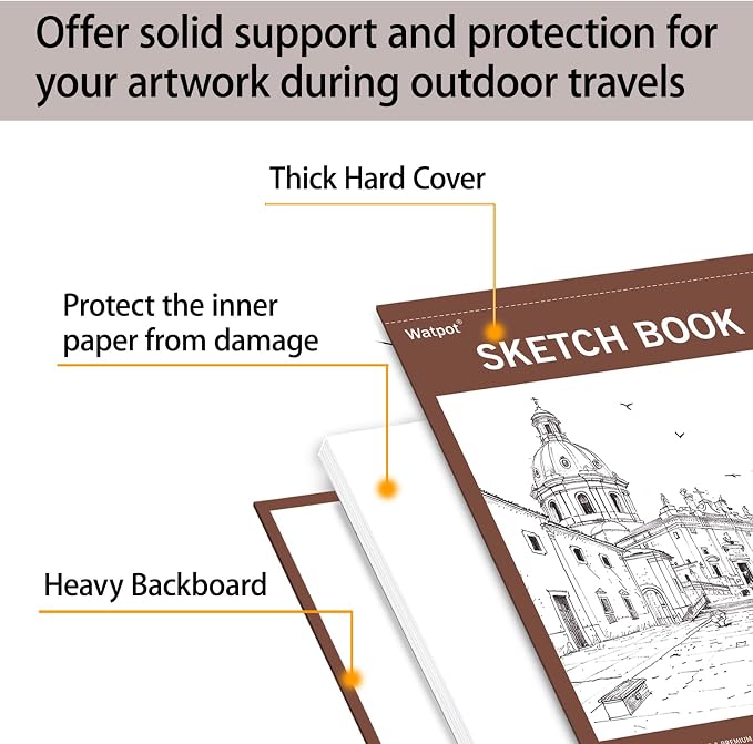 9" x 12" Hard Cover Sketch Book, Top Spiral Bound Sketch Pad, 100 Sheets 68lb/100gsm Drawing Paper, 1 Pack