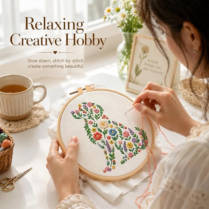 Nuberlic 3 Pack Embroidery Kit for Beginners with Animal Floral Patterm