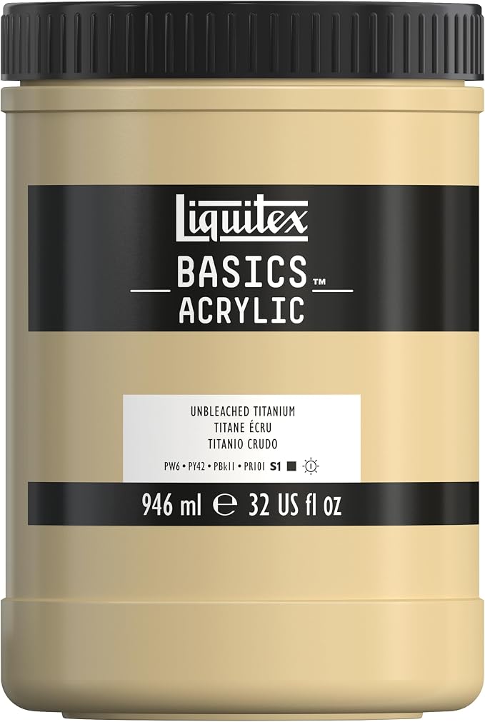Liquitex BASICS Acrylic Paint, 32-oz Jar, Unbleached Titanium | Medium Viscosity, Satin Finish, Lightfast, Fine Art Pigments, Range of Opacities, Easy Blending