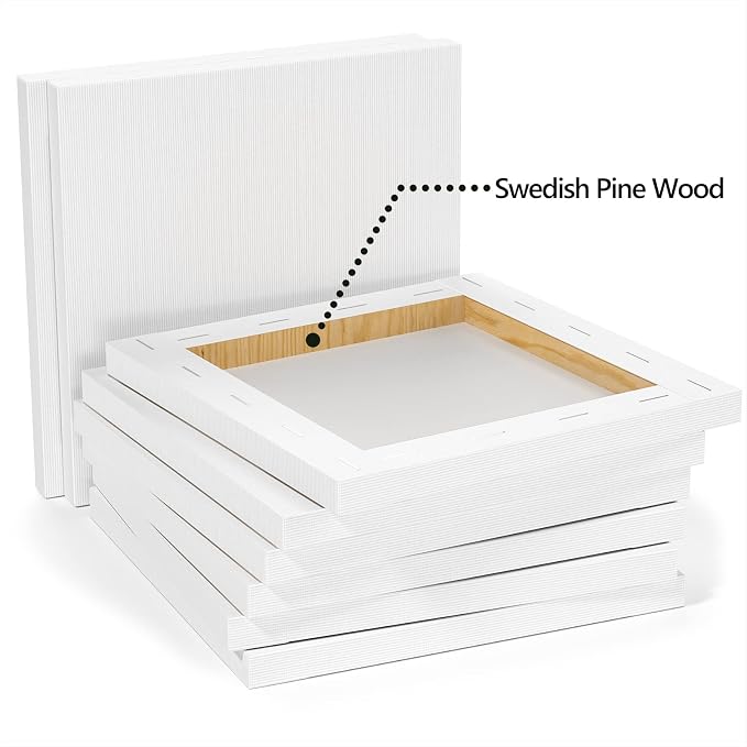 GOTIDEAL Stretched Canvases for Painting, 12x12 Inch Set of 7, Primed White | 100% Cotton Blank Art Square Canvas Boards for Painting for Acrylic Pouring, Oil Paint Dry & Wet Art Media