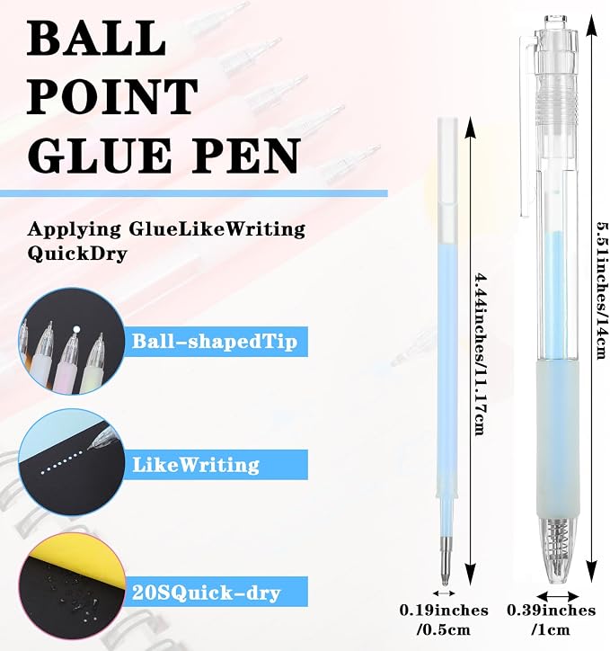 Quick Dry Glue Pen 24Pcs Ballpoint Roller Glue Pen Tacky Pens, 18