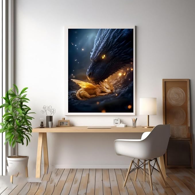 BYGFHLYW 5D Dragon Diamond Painting Kits for Adults, Diamond Art Kits | DIY Full Drill Diamond Dot Gem Painting for Home Wall Decor 12x16inch